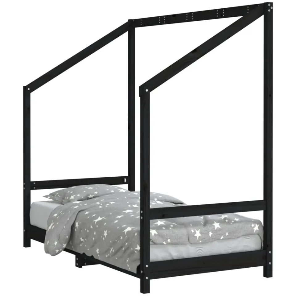 vidaXL Kinderbedframe 80x160 cm massief grenenhout zwart, foto 3