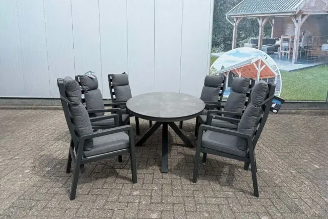 SenS-Line Tuinset Harmonia – Ovale tafel met 6 verstelbare stoelen Taupe