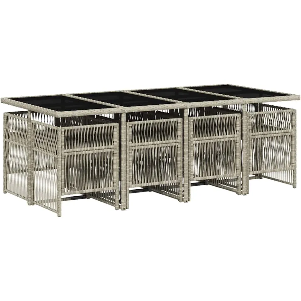 vidaXL 9-delige Tuinset met kussens poly rattan lichtgrijs grijs, foto 3