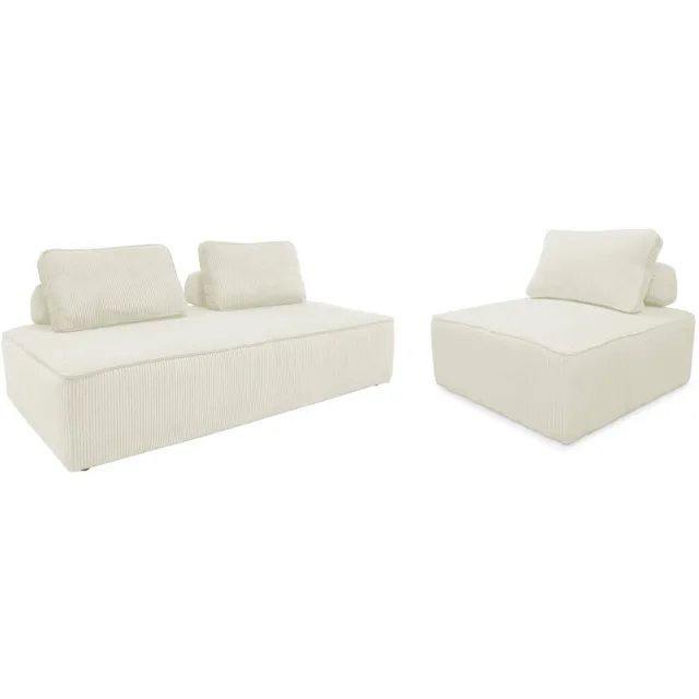 sweeek Set fauteuils voor modulaire 3-zits bank corduroy - lao Crème
