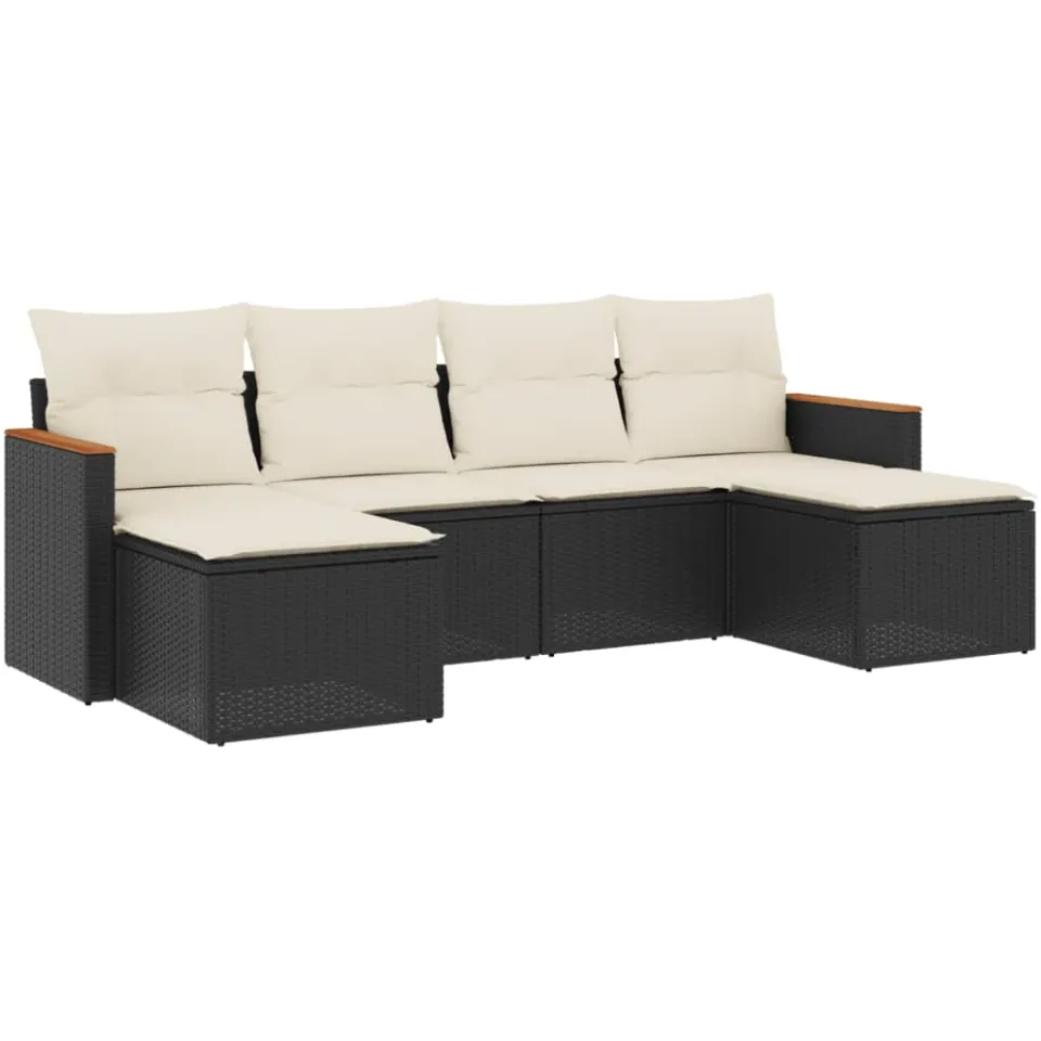 vidaXL 6-delige Loungeset met kussens poly rattan zwart, foto 3