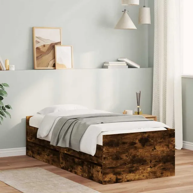 vidaXL Bedframe met lades gerookt eikenkleurig 90x190 cm Bruin