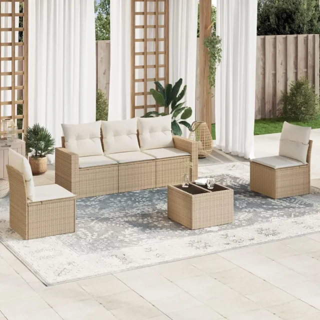 vidaXL 6-delige Loungeset met kussens poly rattan beige, foto 2