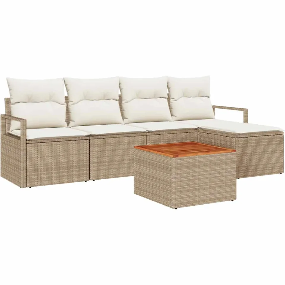 vidaXL Tuinbankenset 6 st Beige en Crème poly rattan