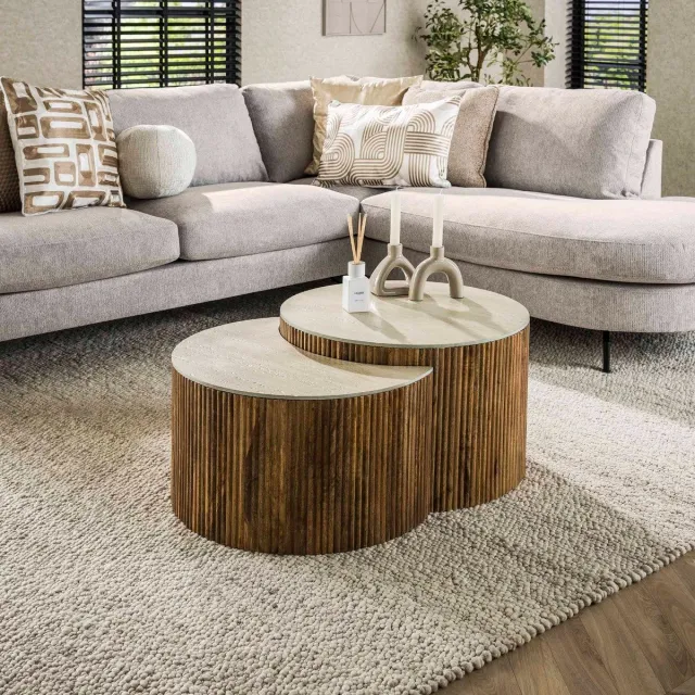 Giga Living Giga Meubel Salontafel Nuovo - Travertin - Set Van 2 - 60x60x40cm