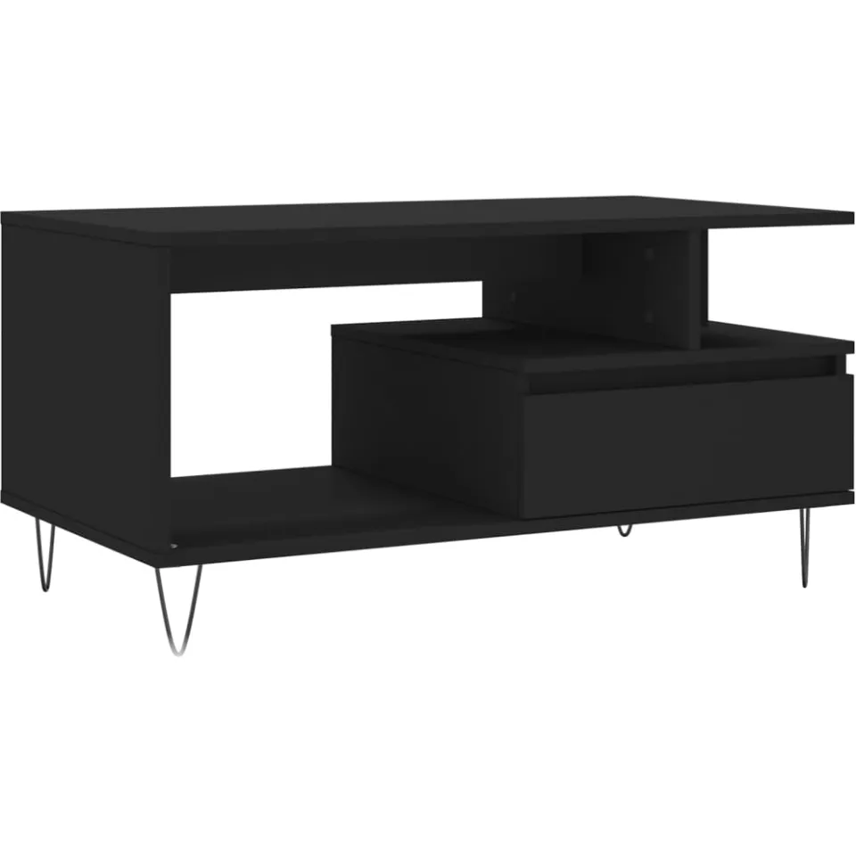 vidaXL Salontafel 90x49x45 cm bewerkt hout zwart, foto 3