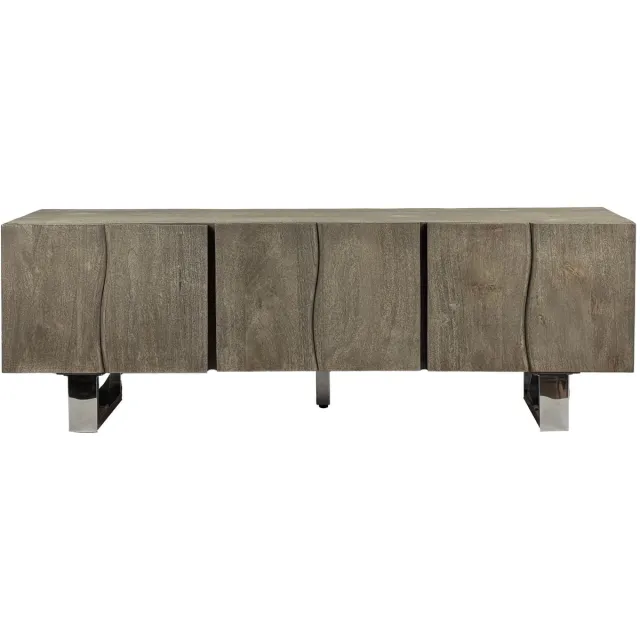 Wohnling Skyport Lowboard - Tv-meubel En Dressoir - Acacia Massief Hout - Gerookt Grijs - 160x56x46 Cm - Voor Tv’s Tot 70 Inch Zie omschrijving