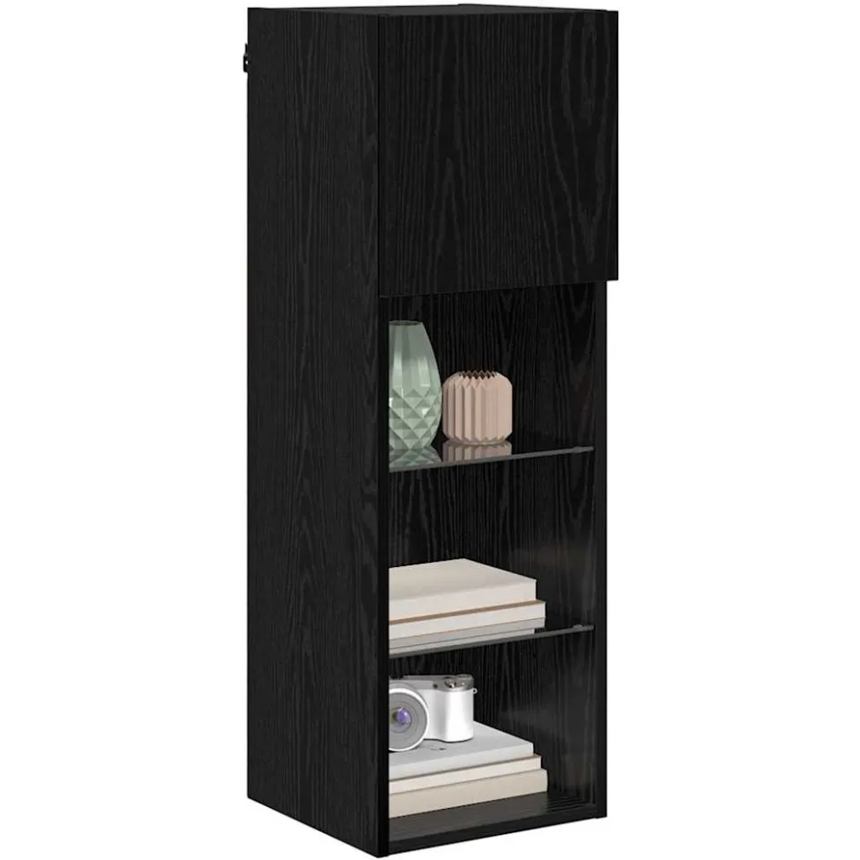 vidaXL Wandgemonteerd tv-meubel 30,5 x 30 x 90 cm Zwart Eiken, foto 2