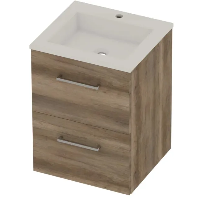 Basic-Line Aura 46 Badmeubelset Acryl 1 Kraangat Voor Grepen 50x46x62 cm Scotch Oak Glans Wit