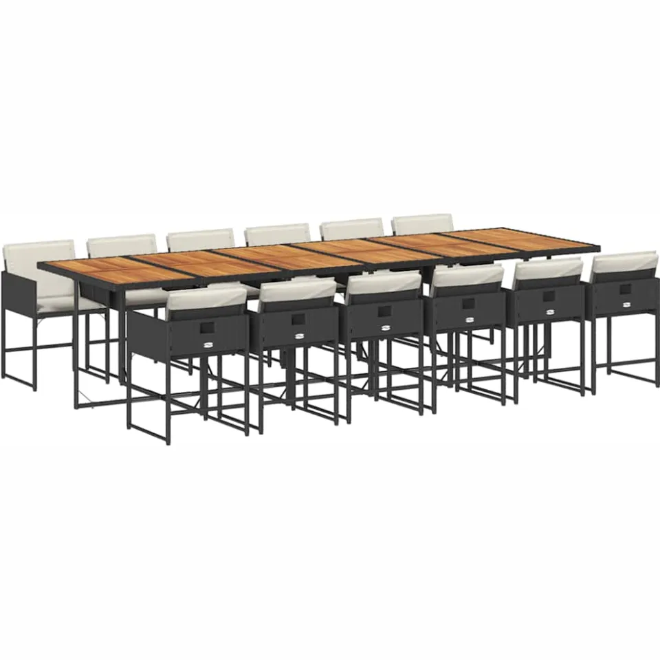 vidaXL 13-delige Tuinset met kussens poly rattan zwart