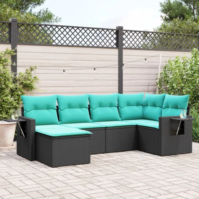 vidaXL 6-delige tuinbankset met kussens van zwart polyrotan, foto 2