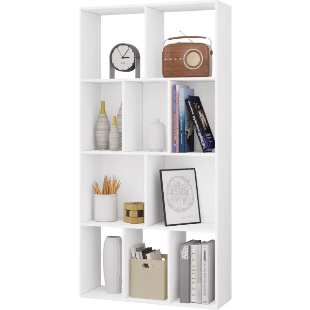 Happyment Open Boekenkast Dada - 10 Vakken - Wit - Boekenkast - Boekenrek - Woonkamer, slaapkamer en kinderkamer - Hout - 60x20x120cm