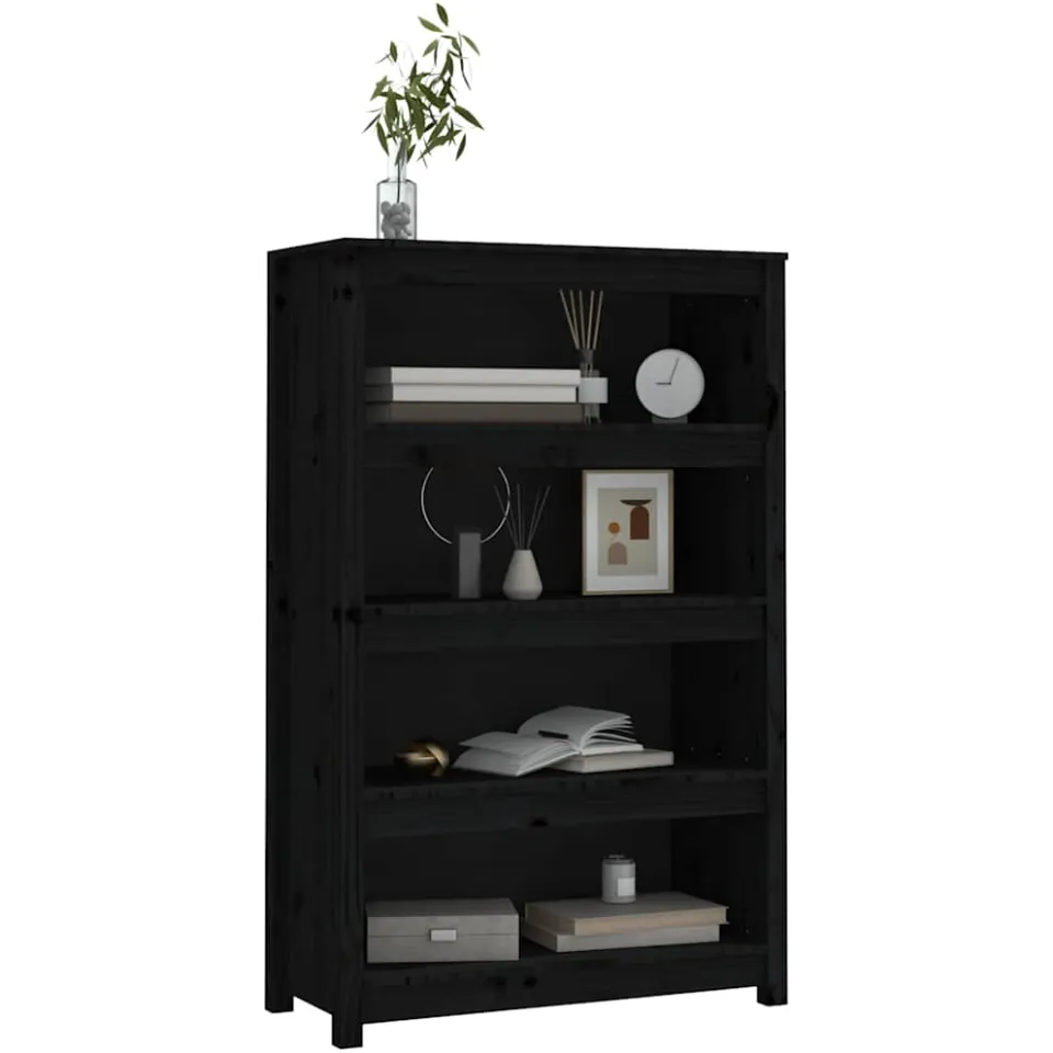 vidaXL Boekenkast 80x35x126 cm massief grenenhout zwart