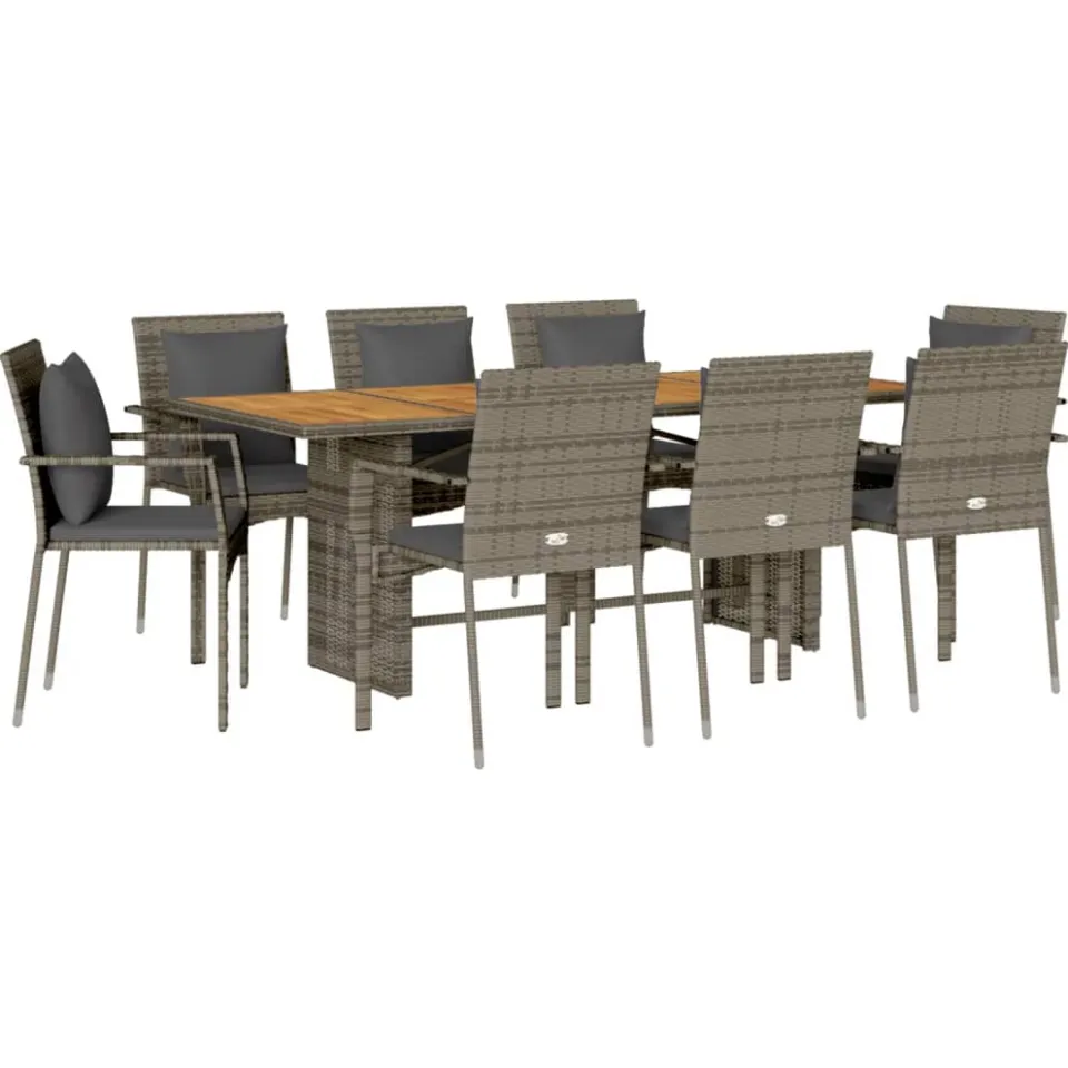 vidaXL 7-delige Tuinset met kussens poly rattan grijs