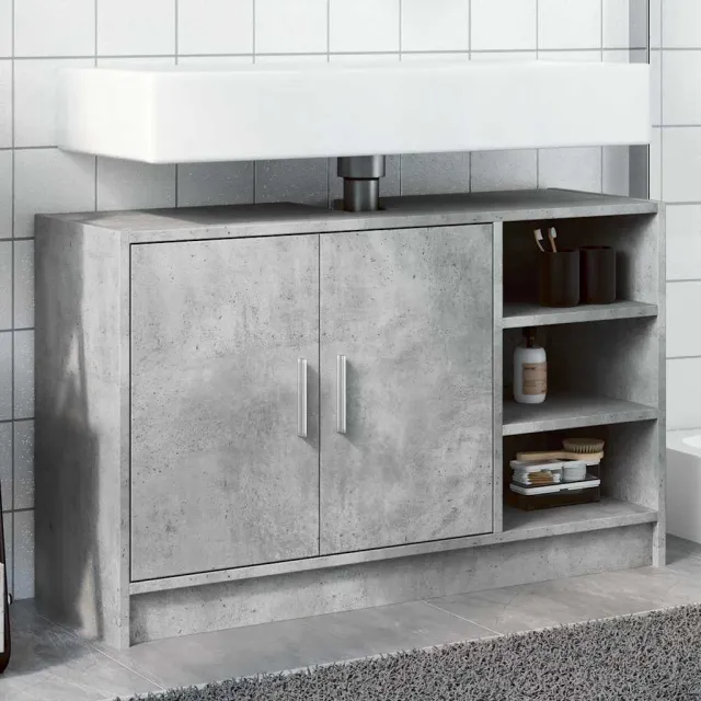 vidaXL Wastafelkast 90x29x55 cm bewerkt hout betongrijs grijs, foto 2