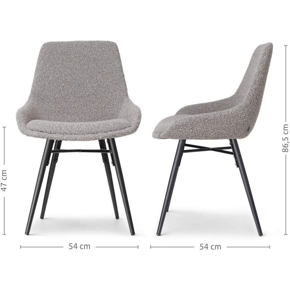 Nolon Nena-Isa eetkamerstoel bouclé taupe - zwart houten onderstel, foto 3