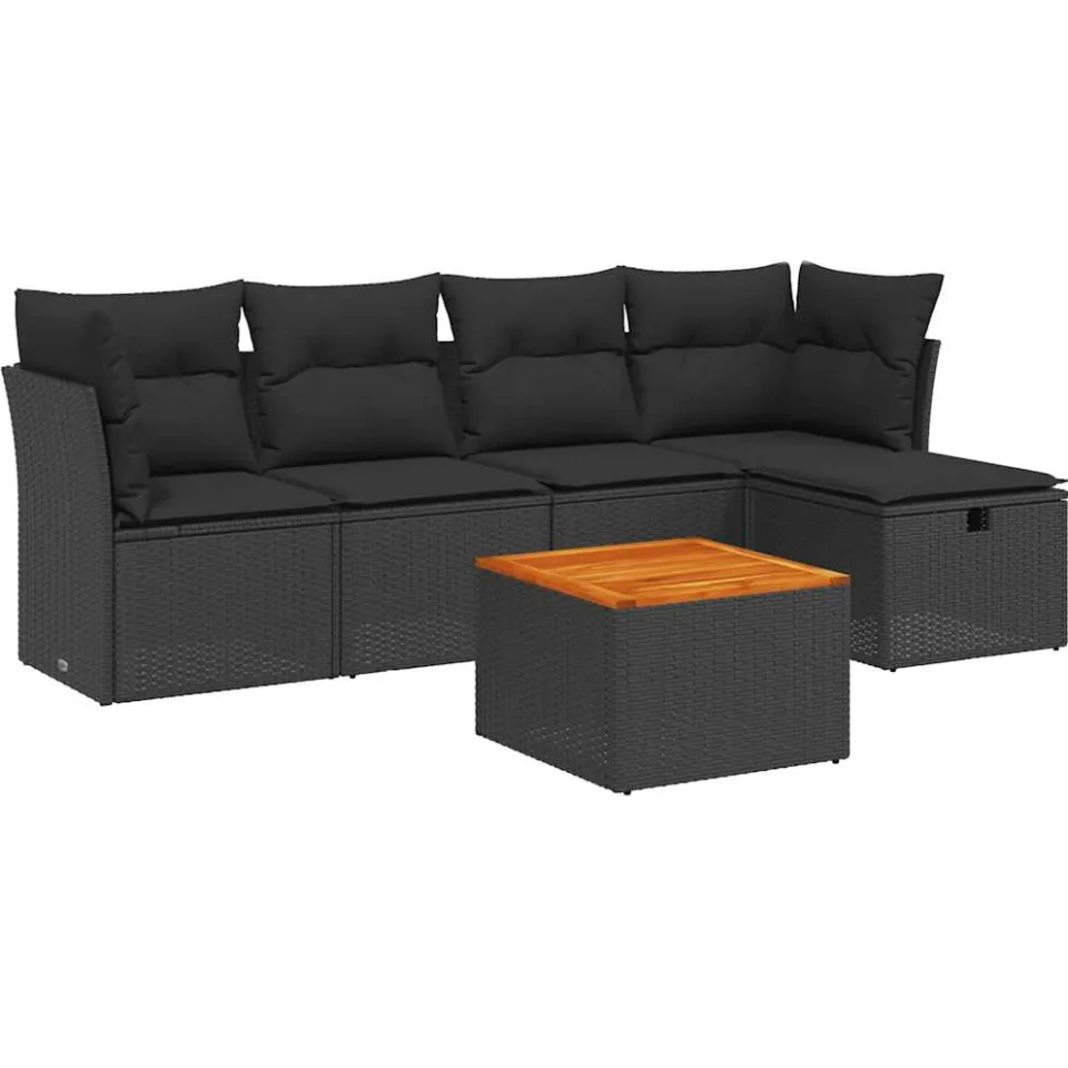 vidaXL 6-delige Loungeset met kussens poly rattan zwart, foto 3