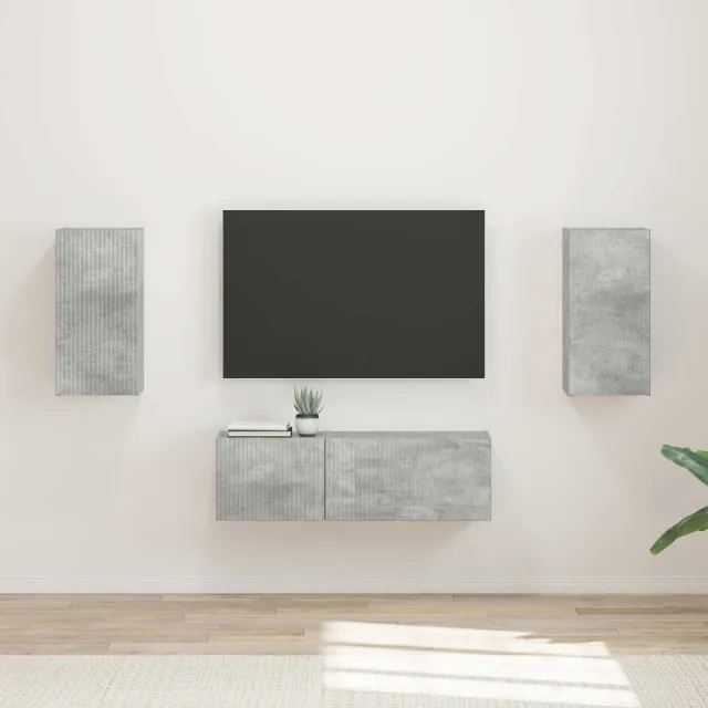 vidaXL TV Wandkast Set 4 st Beton Grijs Bewerkt hout