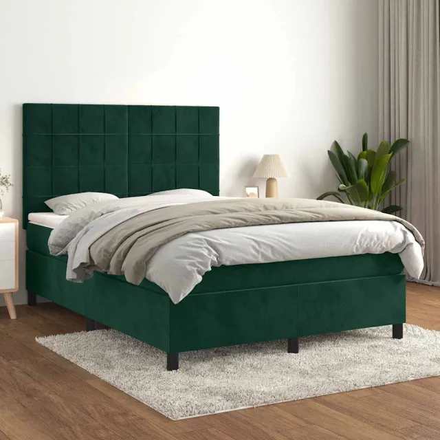 vidaXL Boxspring met matras fluweel donkergroen 140x200 cm groen
