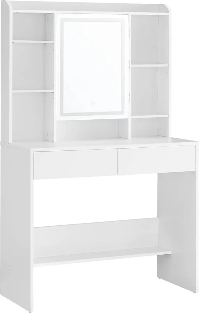 Furnihaus Kaptafel met LED 3 kleuren met instelbare lichtsterkte met spiegel voor make-up wit