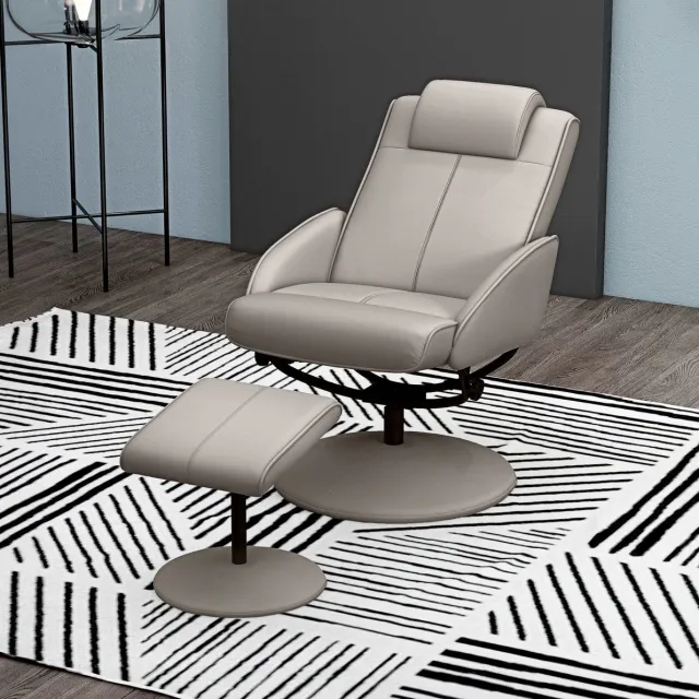 REDOM Relaxfauteuil - 360° draaibaar - Verstelbare rugleuning - Met voetensteun - Design - Woonkamer - Kunstleer - Grijs - 78 x 67 x 98 cm Grau