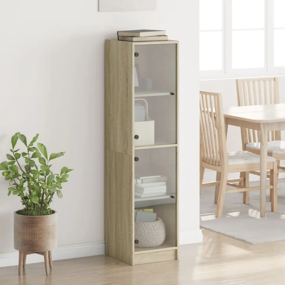 vidaXL Hoge kast met glazen deuren 35x37x142 cm sonoma eikenkleurig, foto 3