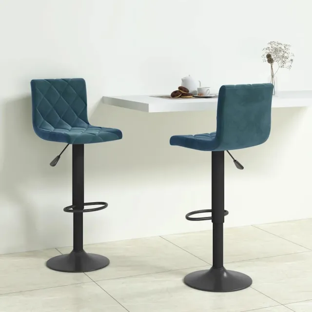 vidaXL Barkrukken 2 st fluweel blauw, foto 2
