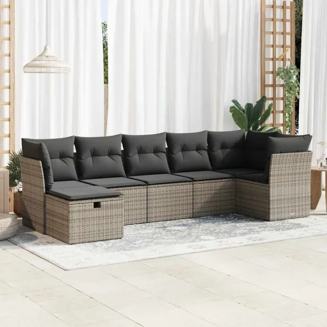 vidaXL 7-delige Loungeset met kussens poly rattan grijs, foto 2