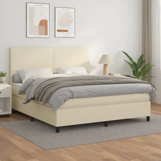 vidaXL Boxspring met matras kunstleer crèmekleurig 180x200 cm