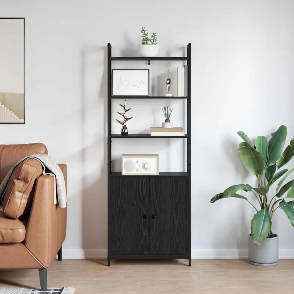 vidaXL Boekenkast 6-laags 60 x 24 x 161 cm Bewerkt hout Zwart Eiken, foto 3