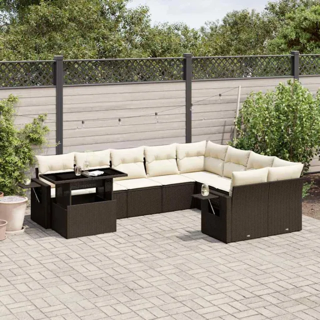 vidaXL 10-delige Loungeset met kussens poly rattan bruin, foto 2