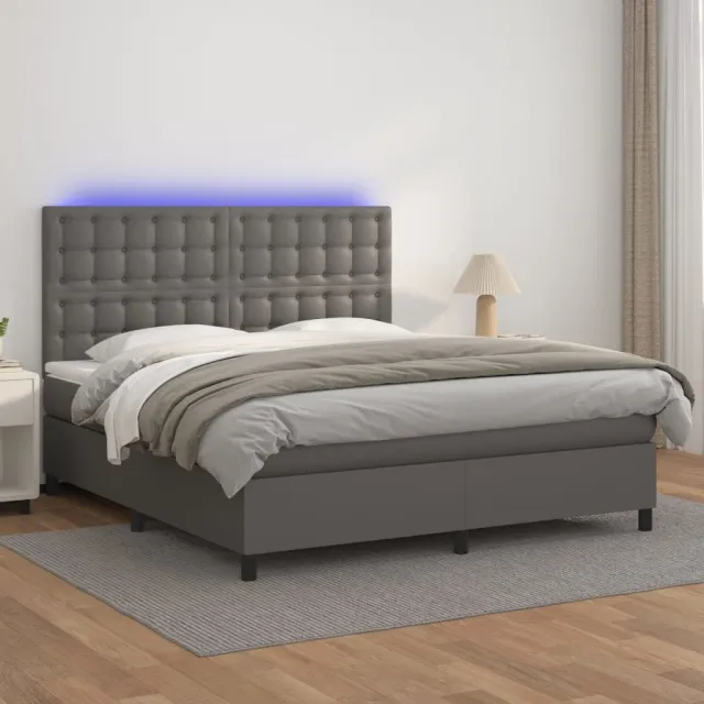 vidaXL Boxspring met matras en LED kunstleer grijs 160x200 cm