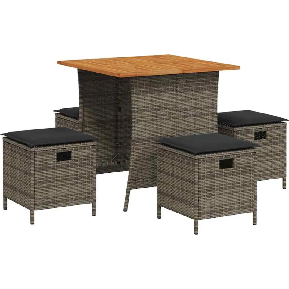 vidaXL 5-delige Tuinset met kussens poly rattan grijs, foto 3