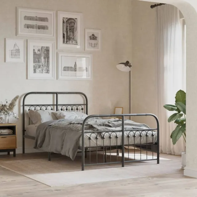 vidaXL Bedframe met hoofd- en voeteneinde metaal zwart 120x190 cm