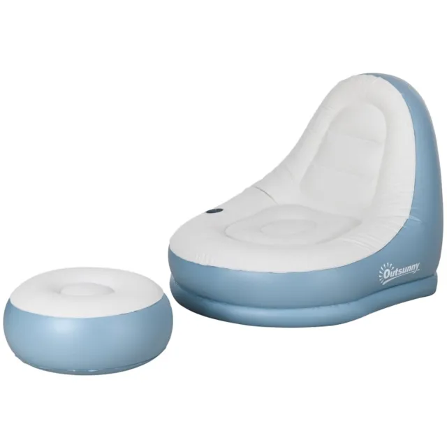 Merax Opblaasbare Loungestoel Met Voetenbank - Bekerhouder - Voor Camping En Thuis - Wit - 125 X 100 X 87 Cm