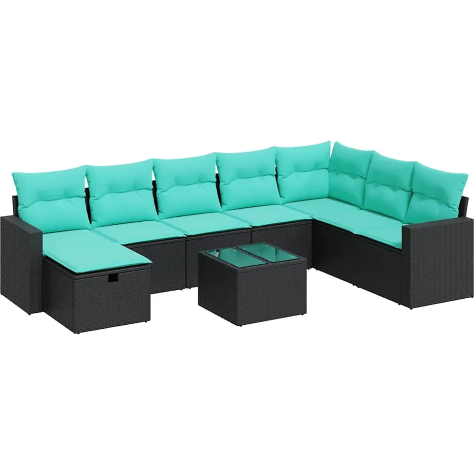 vidaXL 9-delige Loungeset met kussens poly rattan zwart, foto 3