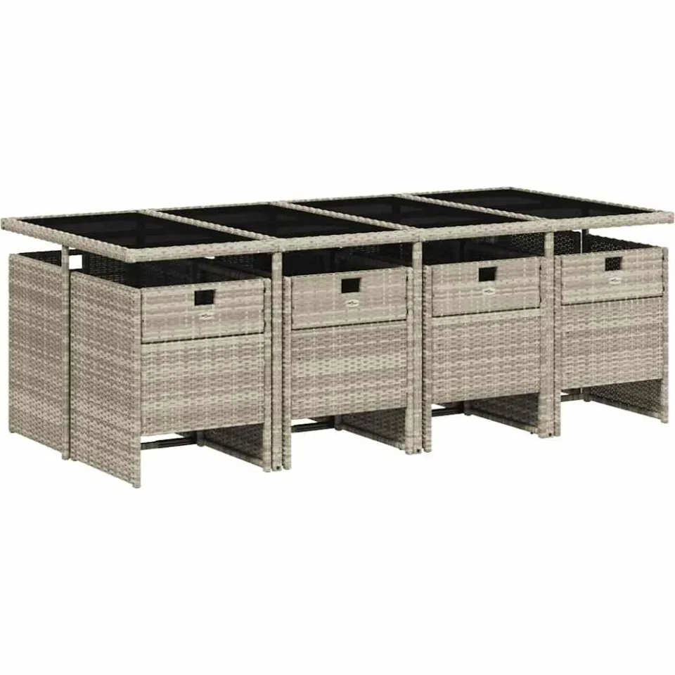 vidaXL 9-delige Tuinset met kussens poly rattan lichtgrijs grijs, foto 3