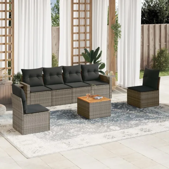 vidaXL 7-delige Loungeset met kussens poly rattan grijs