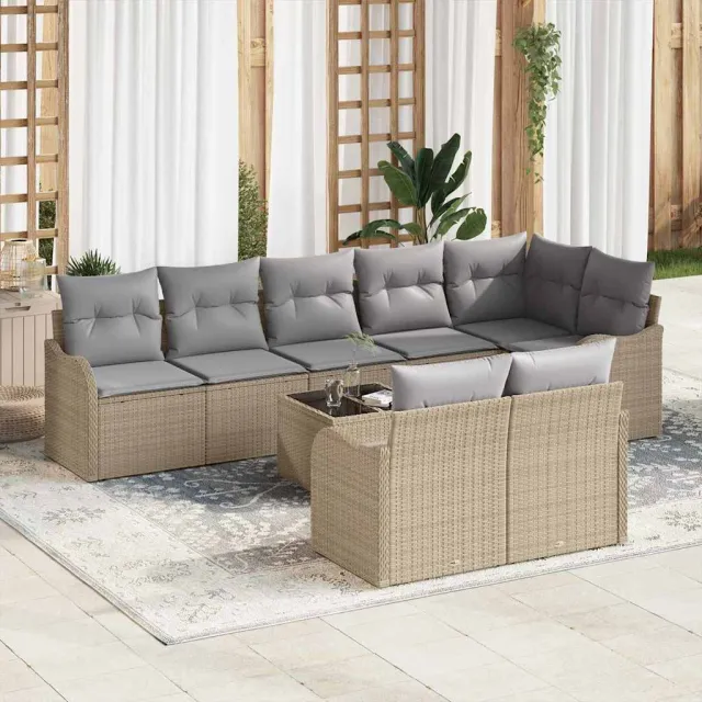 vidaXL Tuin Sofa Set 9 st Beige en Licht Grijs poly rattan, foto 2