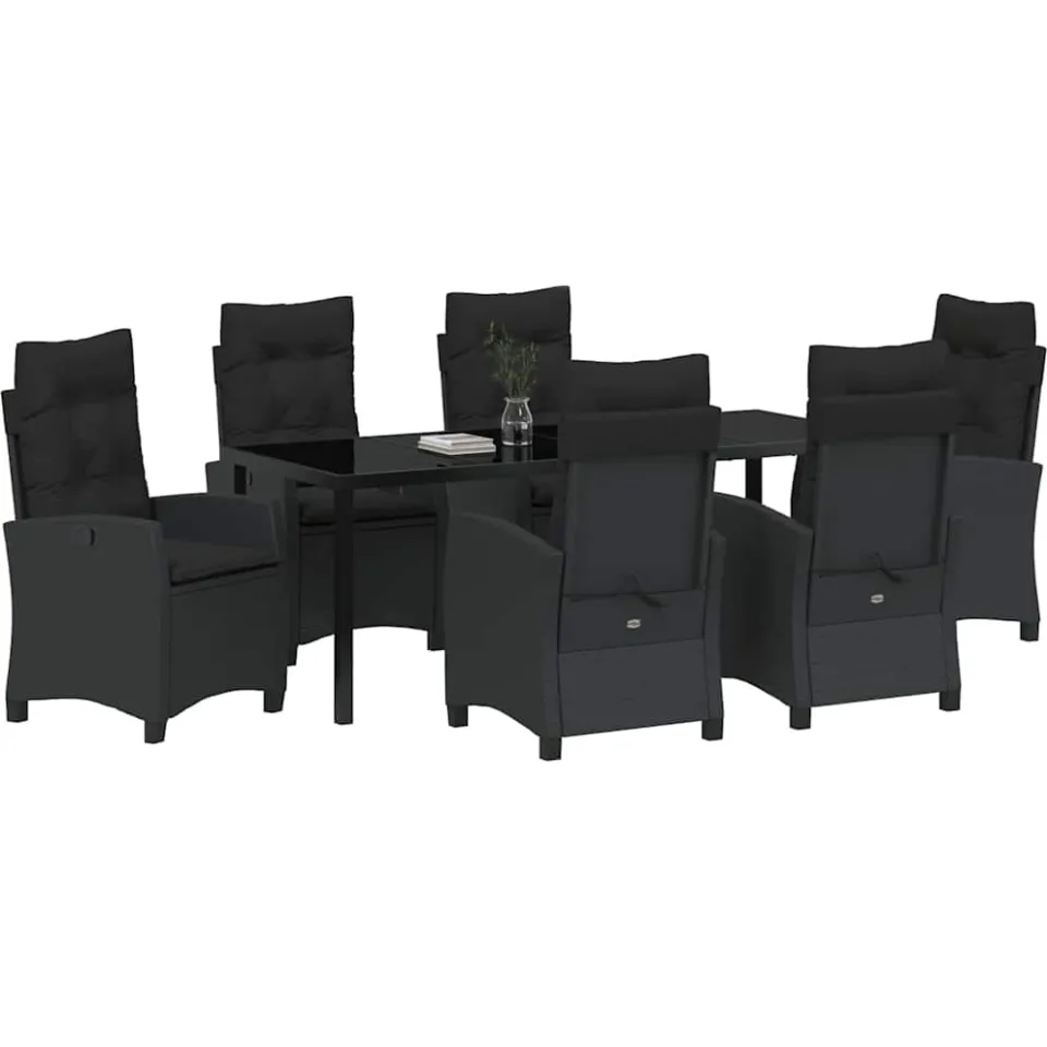 vidaXL Tuin eettafelset 7 st Zwart poly rattan, foto 2