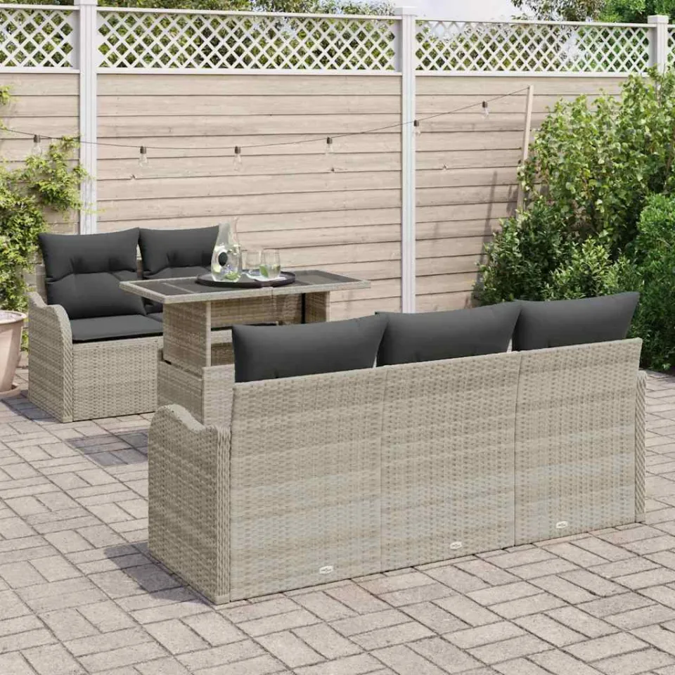 vidaXL Tuin Sofa Set 6 st Lichtgrijs poly rattan, foto 3