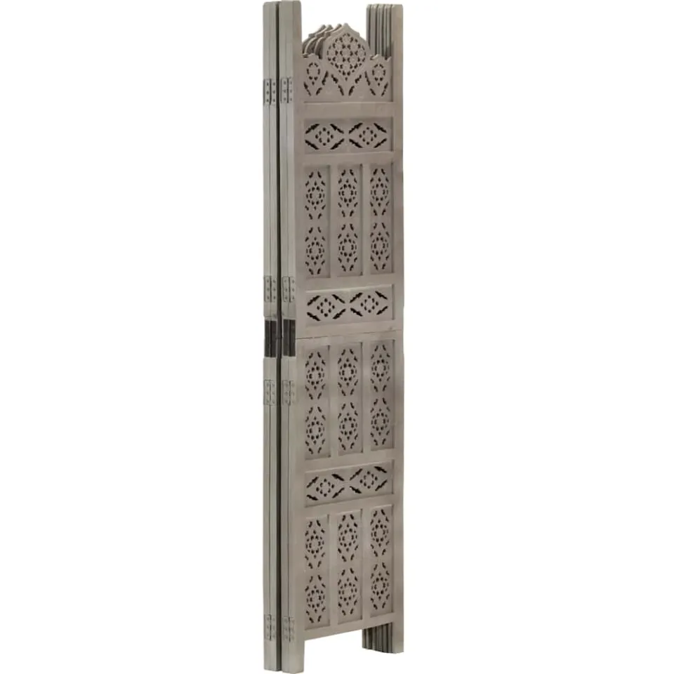 vidaXL Kamerscherm 4 panelen handgesneden 160x165 cm mangohout grijs, foto 2