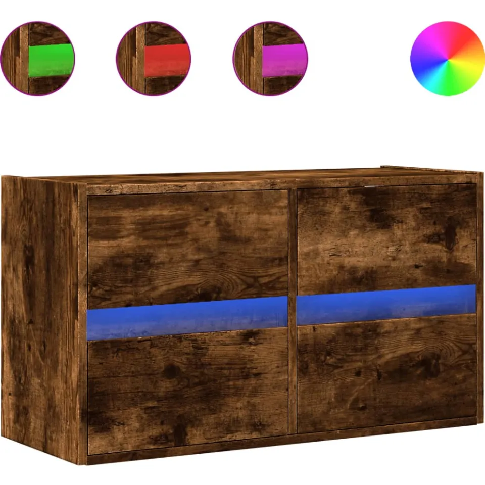 vidaXL Tv-wandmeubel met LED-verlichting 80x31x45 cm gerookt eiken, foto 3