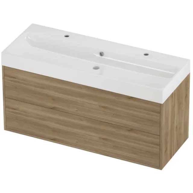 Proline Podium Badmeubelset Polystone Loft 2 Kraangaten 120x46x62 cm Glans Wit Cider Oak Eiken