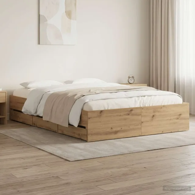 vidaXL Bedframe met opslag Artisanaal eiken 120 x 200 cm Bewerkt hout Bruin