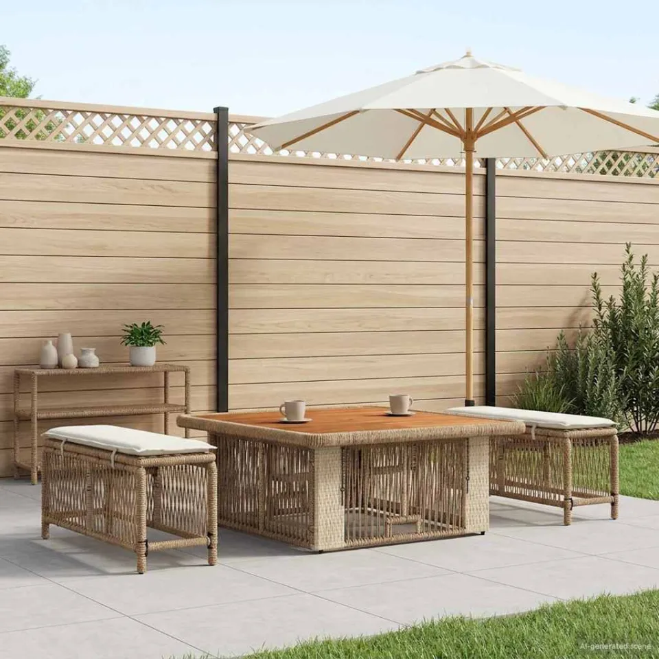 vidaXL Tuin eettafelset 3 st 2-zits Beige en Crème poly rattan, foto 3