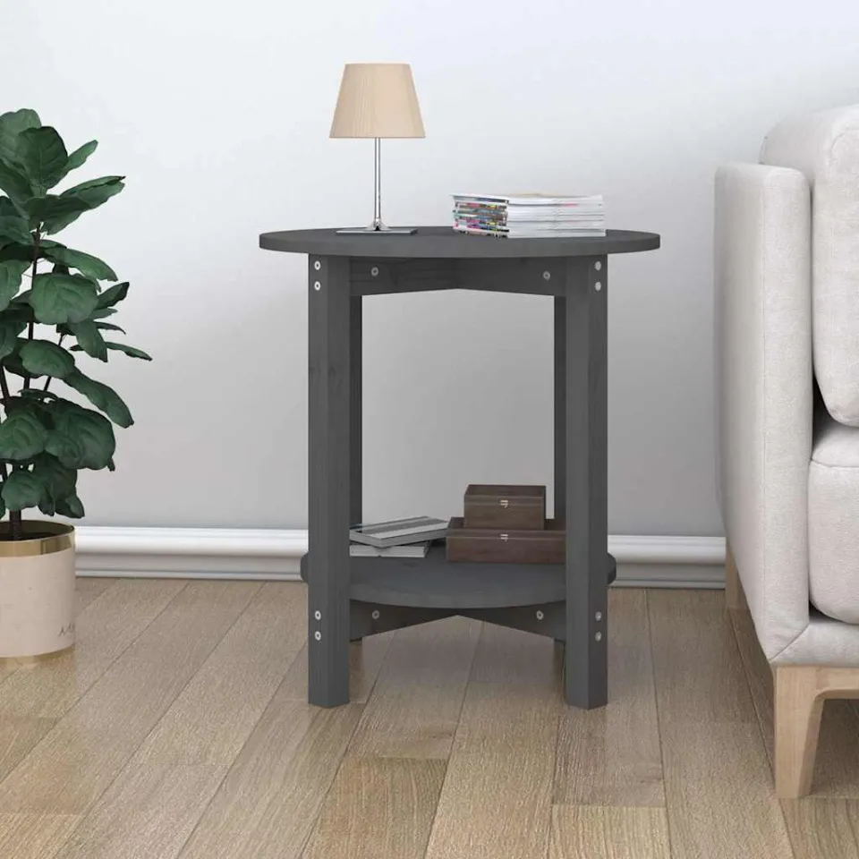 vidaXL Salontafel Ø 55x60 cm massief grenenhout grijs, foto 2