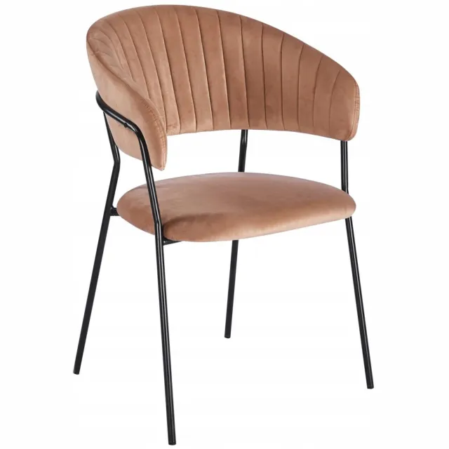Furnitex Riviera - Eetkamerstoel - Cappuccino fluwelen bekleding - Zwarte metalen poten Cappuccino;Zwart
