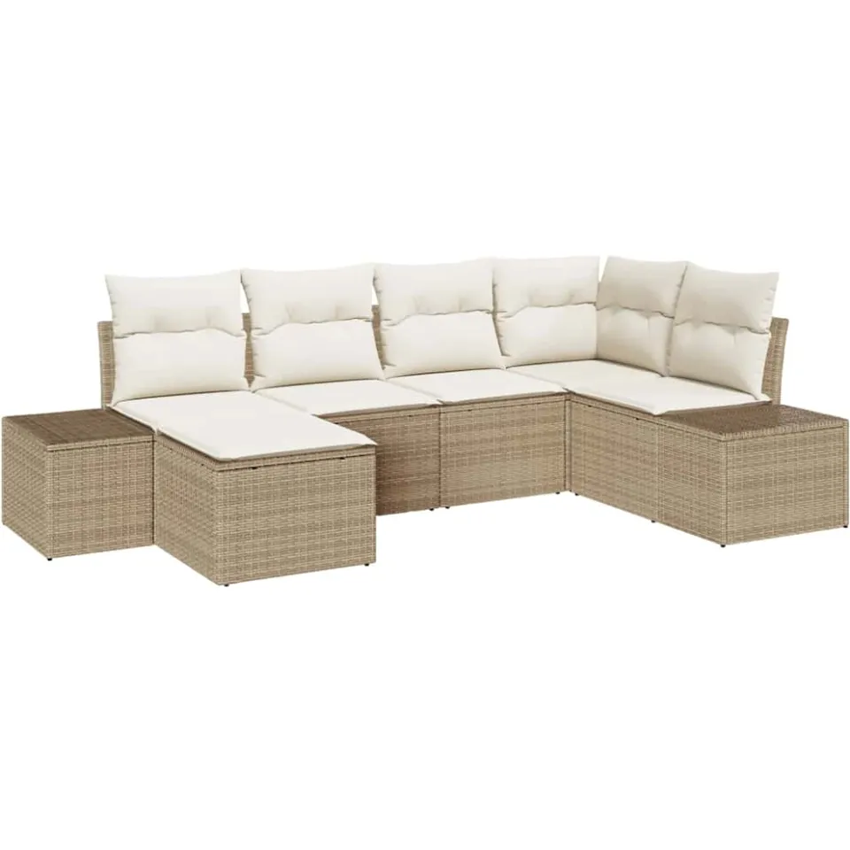 vidaXL Tuin Sofa Set 6 st Beige en Crème poly rattan, foto 4