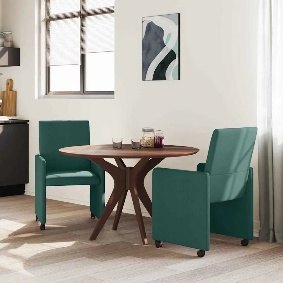 vidaXL Eetkamerstoelen met Wieltjes 2 st Stof Donkergroen groen, foto 3